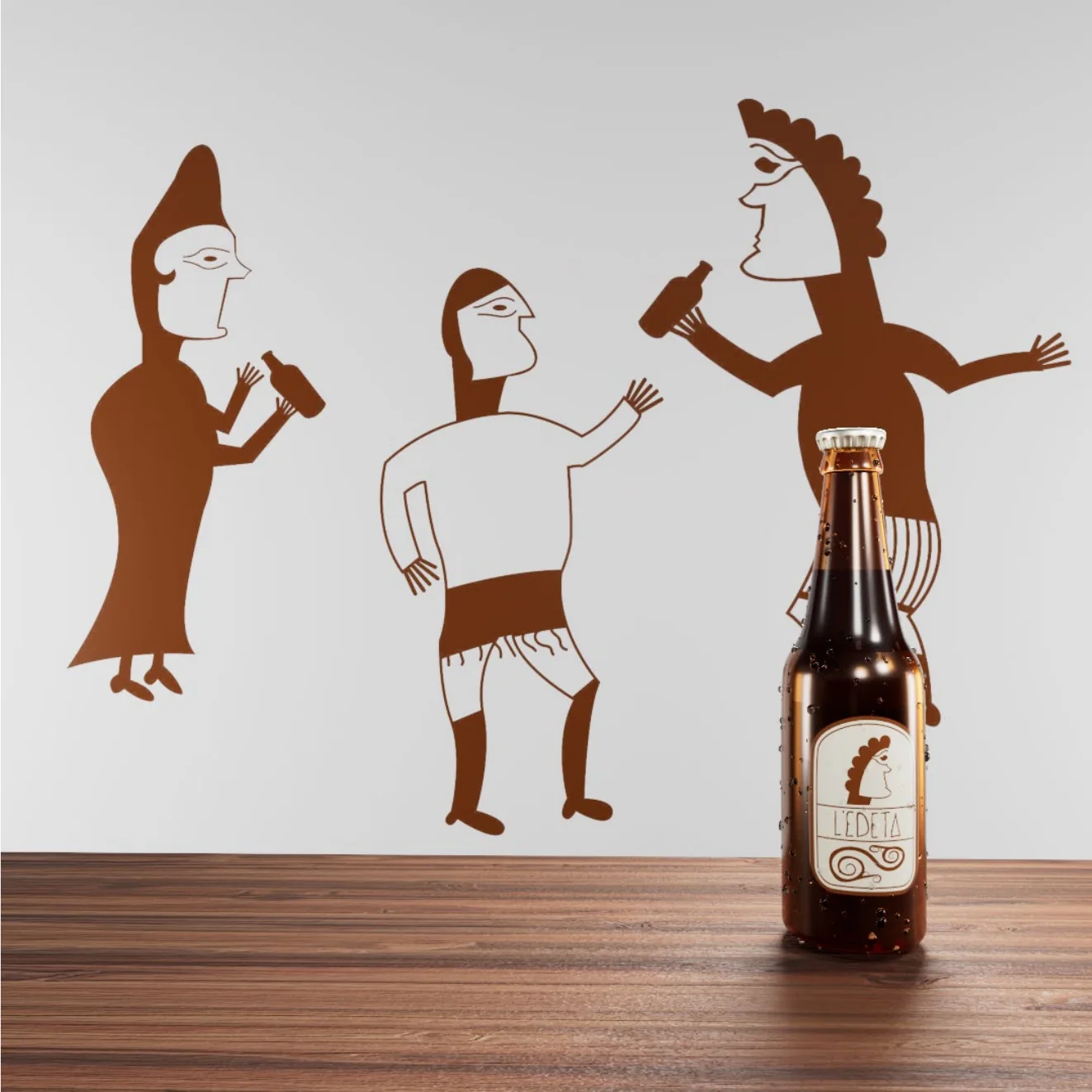 Universo ilustrado y botella de L'Edeta