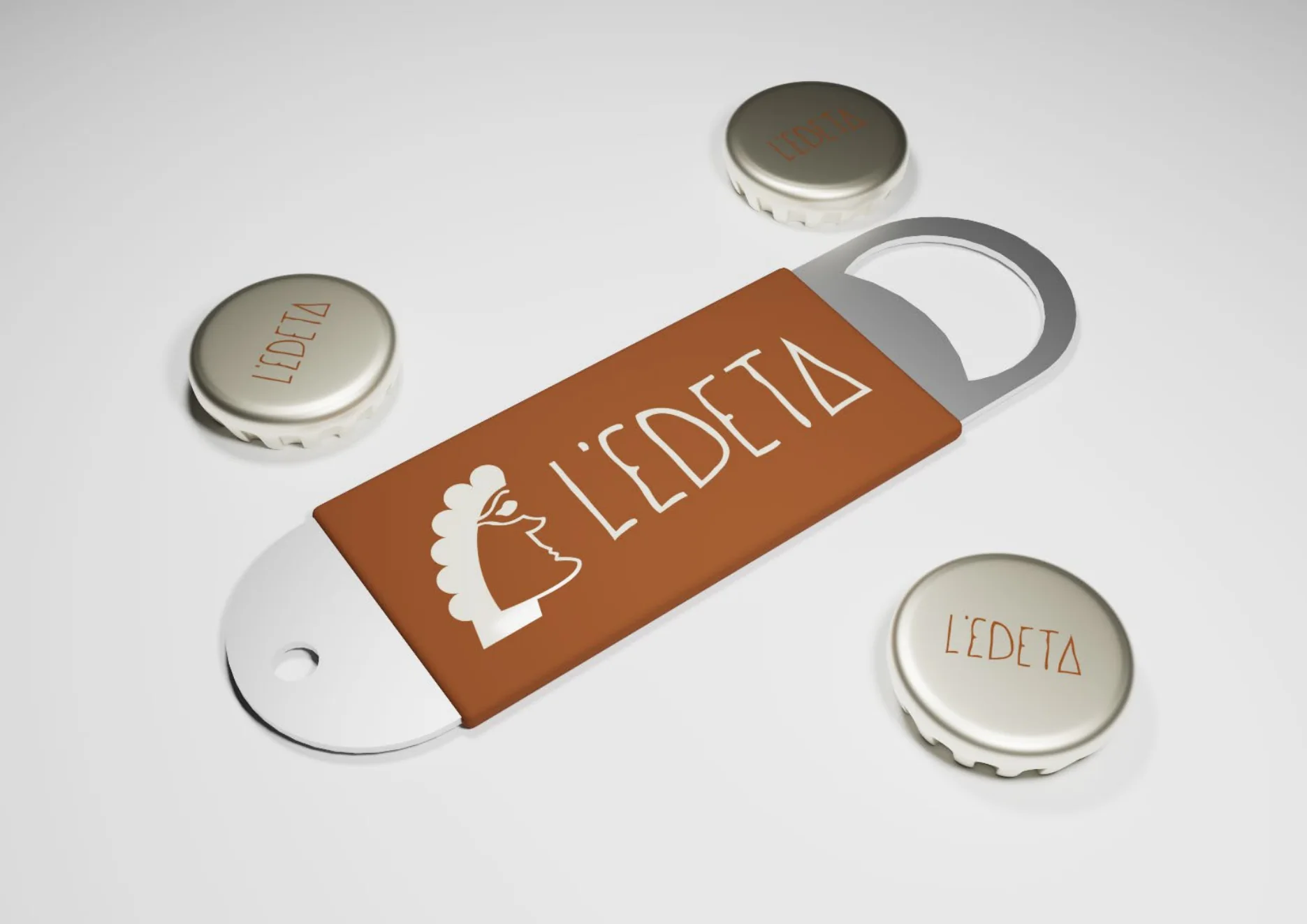 Abridor y chapas con la identidad L'Edeta